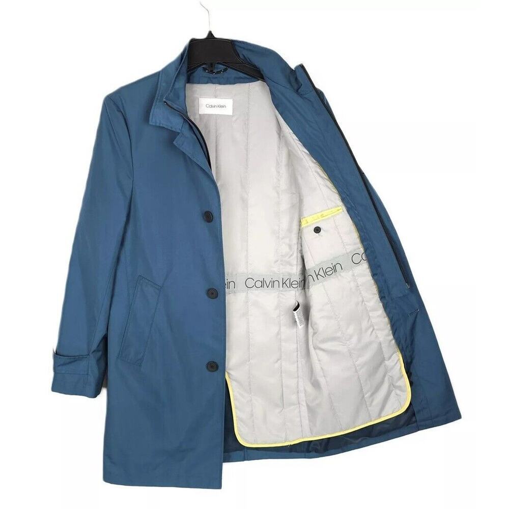 Calvin Klein Mens Munson Slim Fit Raincoat 48R Blue Water Resistant Lined NWT - Picture 2 of 7
